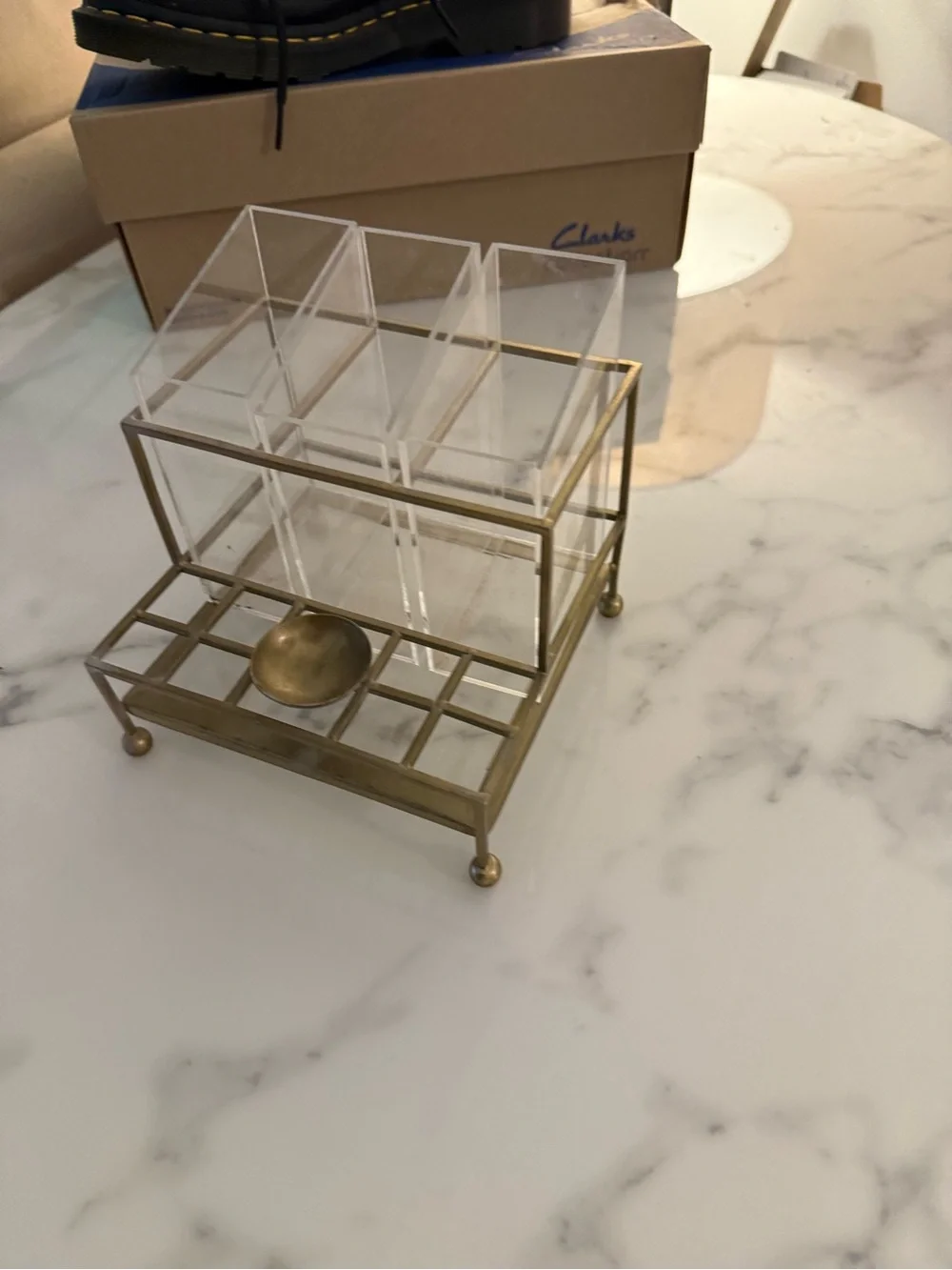 Anthropologie Gold and Clear Acrylic Makeup Caddy